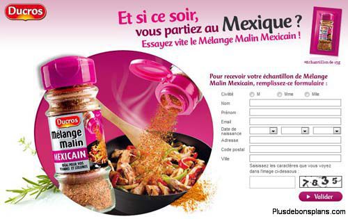 échantillon gratuit de mélange malin mexicain ducros