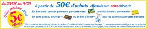 5€ offerts par cora drive