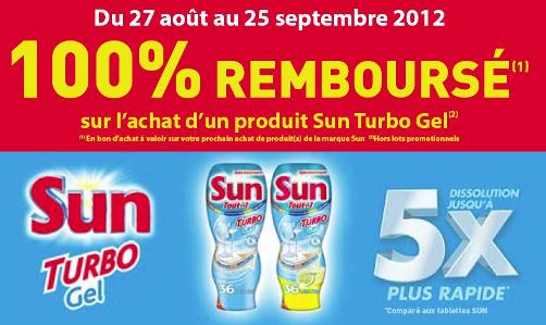 sun turbo gel 100% remboursé aout et septembre 2012