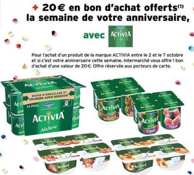 yaourts activia 100% remboursés chez intermarché