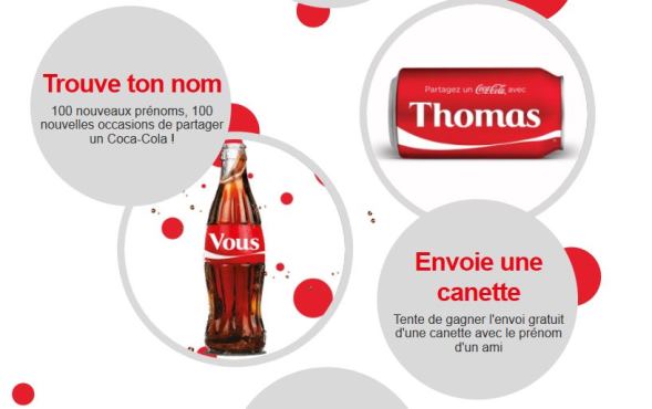 nouveaux prénoms sur bouteille coca-cola