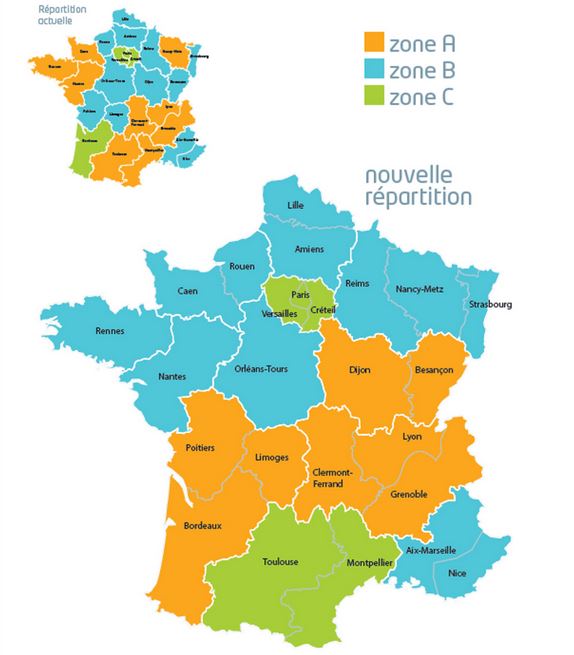 nouvelles répartitions zone A, B et C en France