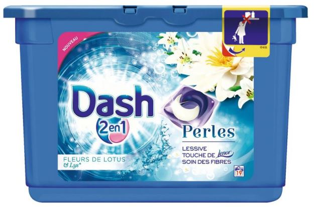 19 doses de lessive dash 2en1 perles