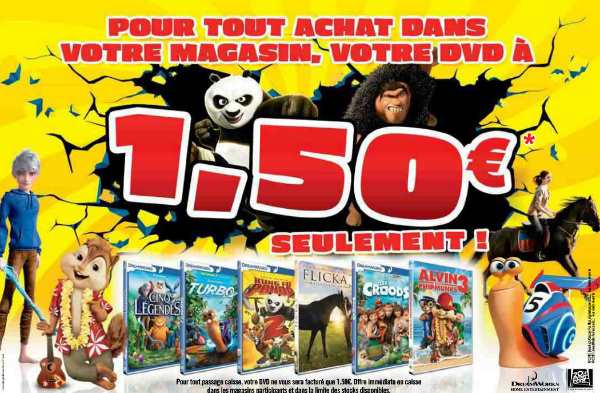 films Dreamworks à 1,50 € le DVD chez Auchan