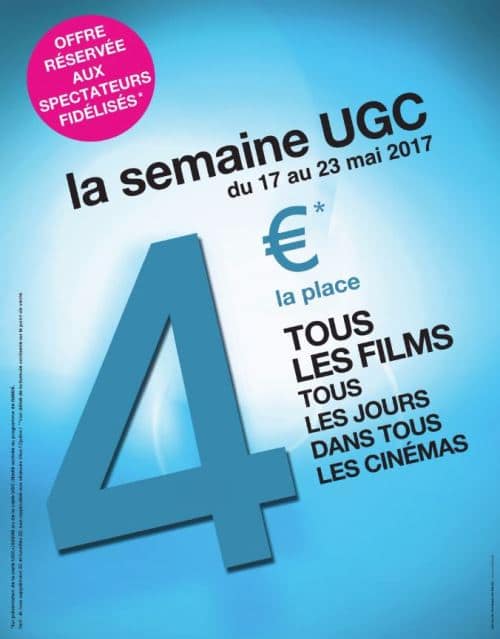 Semaine UGC 2017 place ciné à 4 €
