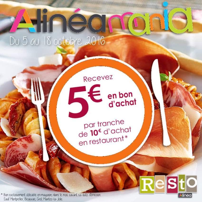 par tranche de 10 € de ses restaurants, Alinéa offre 5 € en bon d’achat