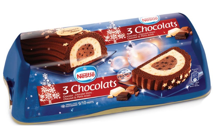 bûche glacée Nestlé 3 chocolats à moitié prix chez Intermarché