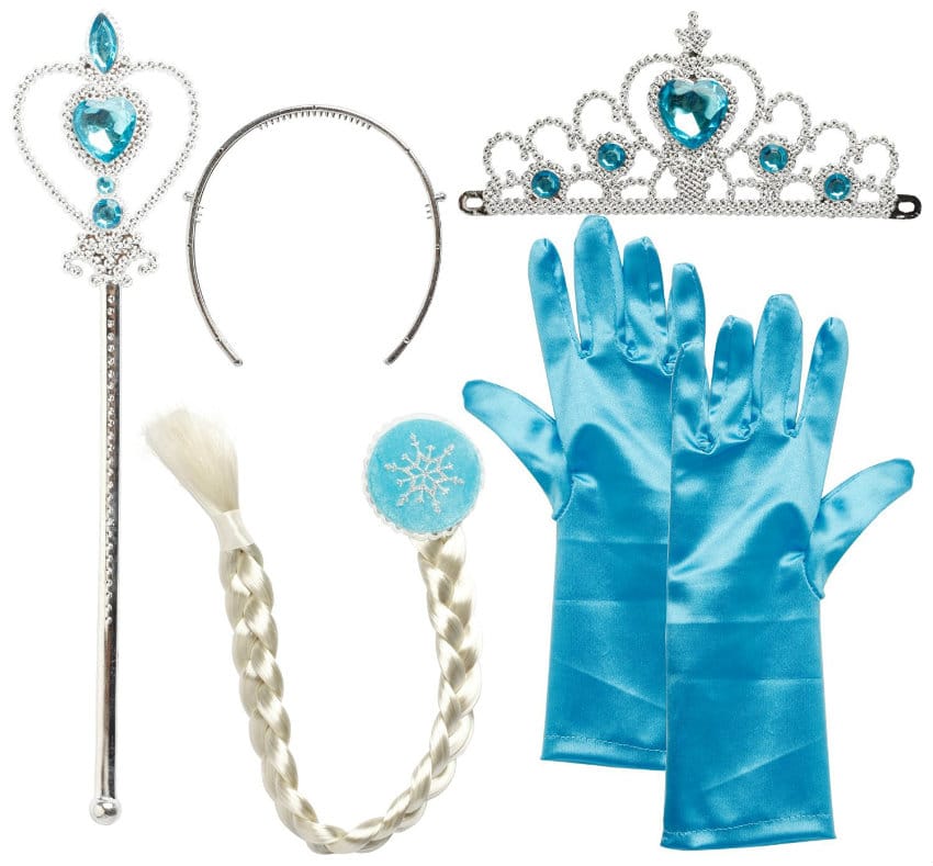 set de déguisement la reine des neiges avec diadème, gants, baguette magique et tresse pas cher