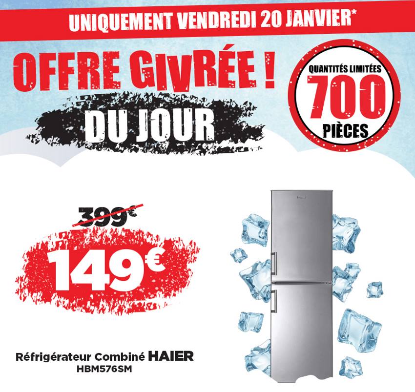 Réfrigérateur combiné HAIER HBM576SM, à 149 € au lieu de 399 € chez Géant Casino
