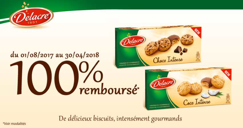 Biscuits Choco Intense ou Coco Intense de Delacre 100 % remboursés
