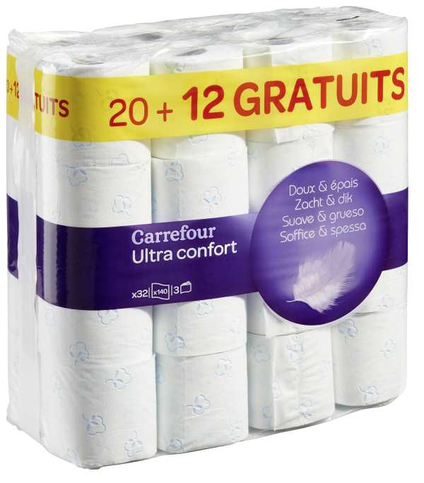 32 rouleaux de papier toilette ultra-confort à 6,10 € chez Carrefour