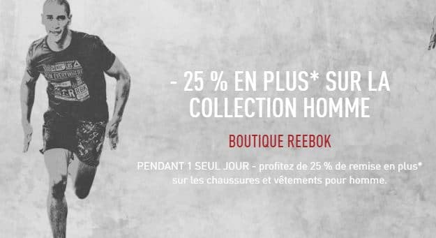 -25 % de remise supplémentaire sur la collection Reebok de la boutique en ligne
