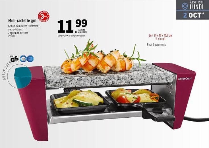 mini-raclette gril Silvercrest pas cher pour 2 personnes