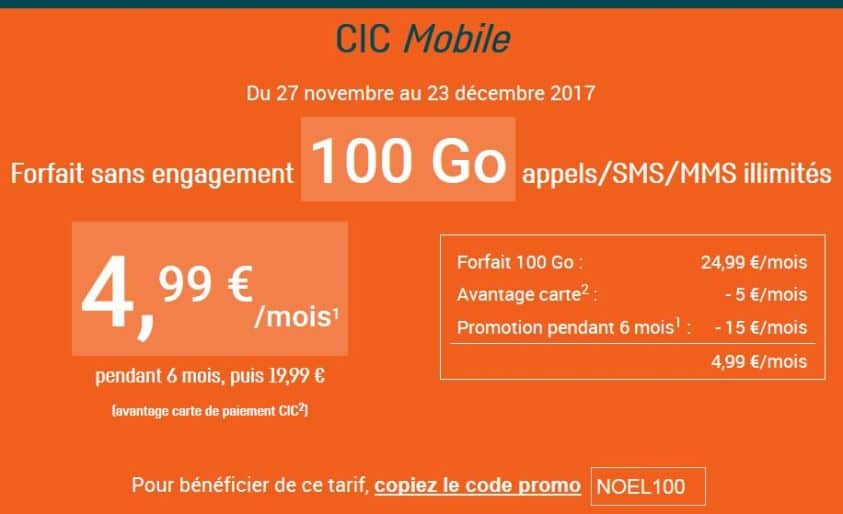 Forfait CIC Mobile 100 Go à 4.99 € par mois