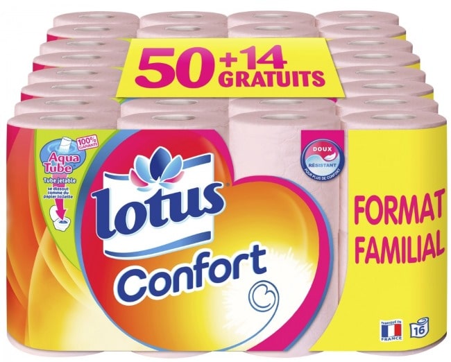 64 rouleaux de papier toilette Lotus Confort à 13,04 € chez Carrefour