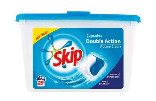 Boite de 29 capsules de lessive Skip Double Action pas chère chez Carrefour