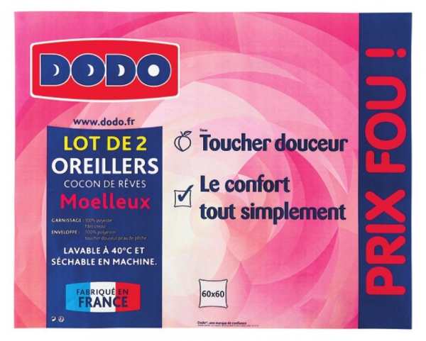 Lot de 2 oreillers Dodo Cocon de rêves moelleux à 9,99 € chez Carrefour Market