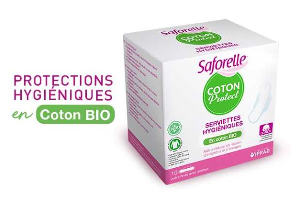 400 packs de serviettes hygiéniques Saforelle coton protect bio en test gratuit sur Sampleo