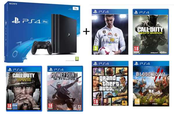 Pack console PS4 Pro 1 To + 6 jeux à moins de 435 € sur le site Auchan