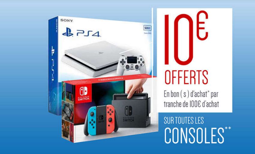10 € offerts par tranche de 100 € d’achats sur les consoles de jeux vidéo chez Carrefour