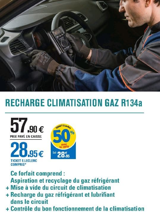 Recharge climatisation gaz pour voiture avec 50 % de remise fidélité chez Leclerc