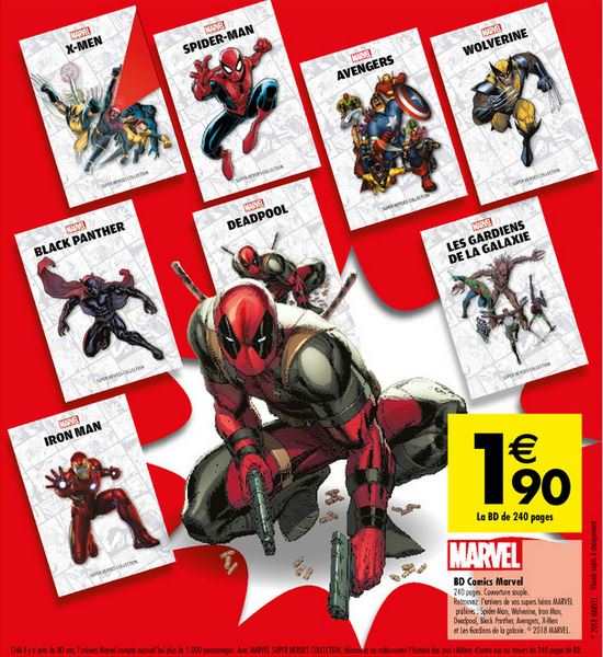 BD Comics Marvel 240 pages à 1,90 € chez Carrefour