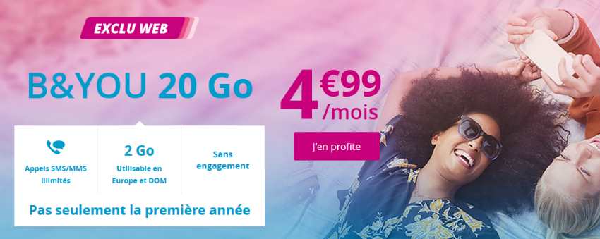 Chez Bouygues Telecom, le forfait 20 Go est à 4,99 € par mois à vie