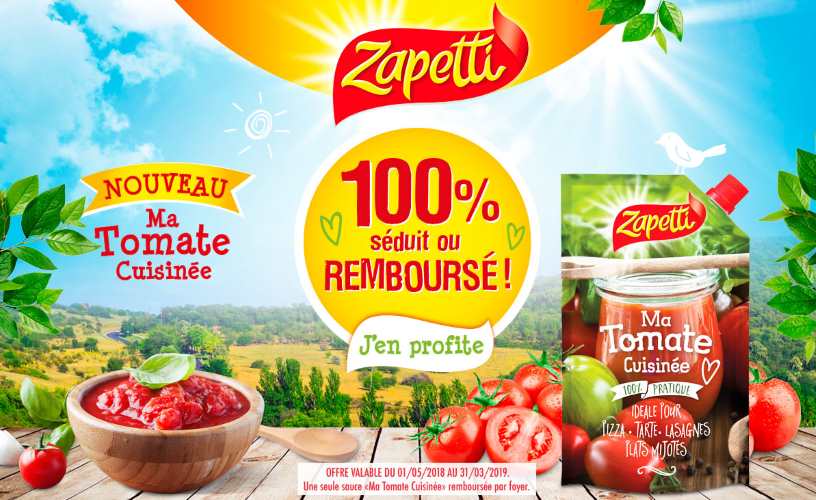Sauce Ma Tomate Cuisinée intégralement remboursée sur demande par Zapetti