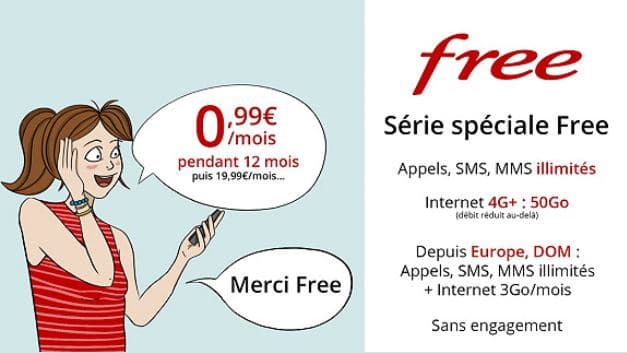 Vente privée forfait Free Mobile 50 Go à 0.99 €