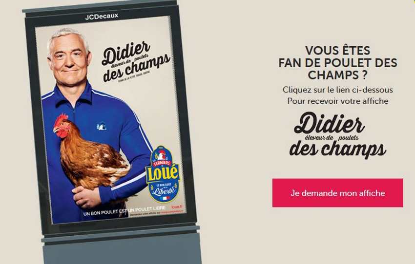L’affiche Didier éleveur de poulets des champs de la marque des poulets de Loué gratuite sur demande