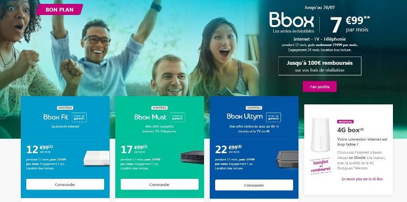 Forfait Bbox Internet, TV et téléphonie à 7,99 € par mois pendant un an avec Bouygues Telecom
