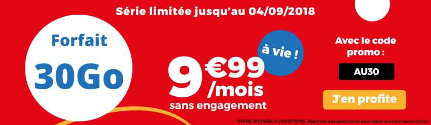 Forfait 30 Go à 9,99 € par mois à vie sans engagement avec Auchan Télécom