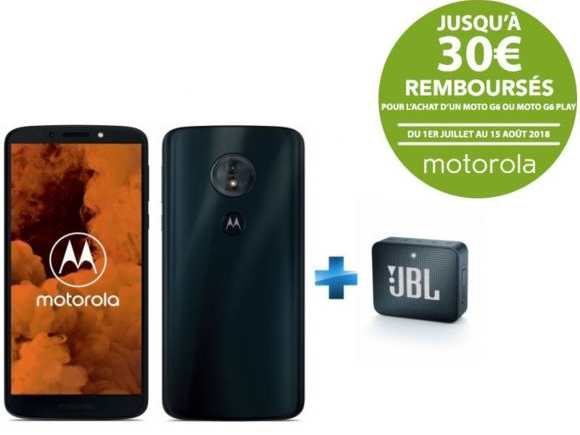 Motorola Moto G6 Play + enceinte JBL Go 2 Bluetooth à 149,99 € via ODR sur Rue du Commerce