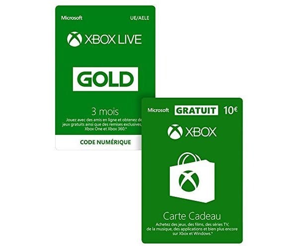 Abonnement Xbox Live Gold 3 mois + 10 € de carte cadeau à 19,99 € sur Amazon