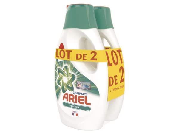 Lot de deux bidons de lessive liquide Ariel (2 x 1 265 L) à 3,58 € via remise fidélité chez Intermarché