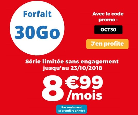 Forfait 30 Go à 8,99 € par mois à vie sans engagement avec Auchan Télécom