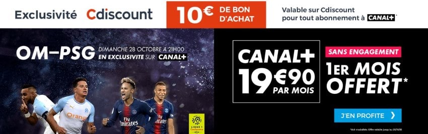 Bon d’achat de 10 € offert pour toute souscription à Canal + (premier mois gratuit et sans engagement) via Cdiscount