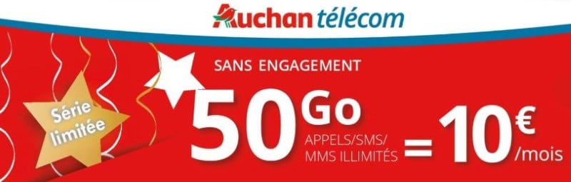 Forfait 50 Go à 10 € par mois sans engagement et à vie avec Auchan Télécom