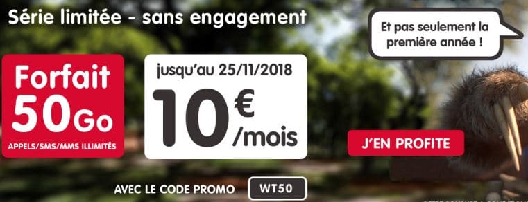 Forfait 50 Go sans engagement à 10 € à vie avec NRJ Mobile