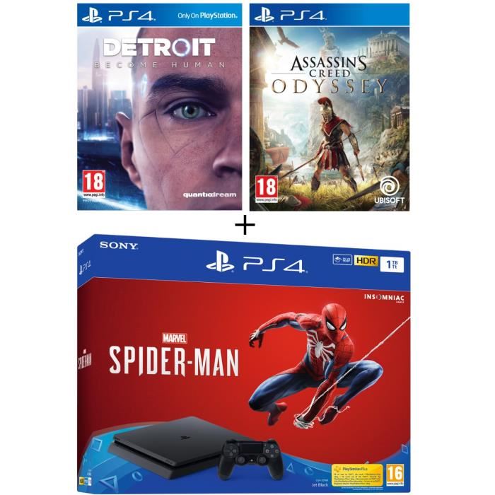 Pack PS4 1 To Noire + Marvel's Spider-Man + Detroit Become Human + Assassin's Creed Odyssey à 309,99 € sur Cdiscount