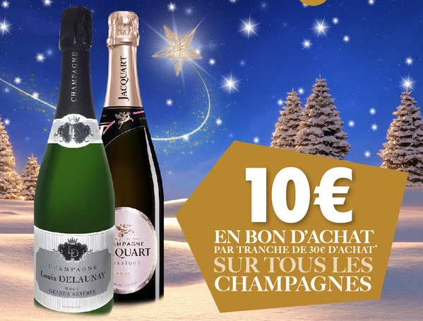 10 € par tranche de 30 € dépensés rayon Champagne chez Carrefour