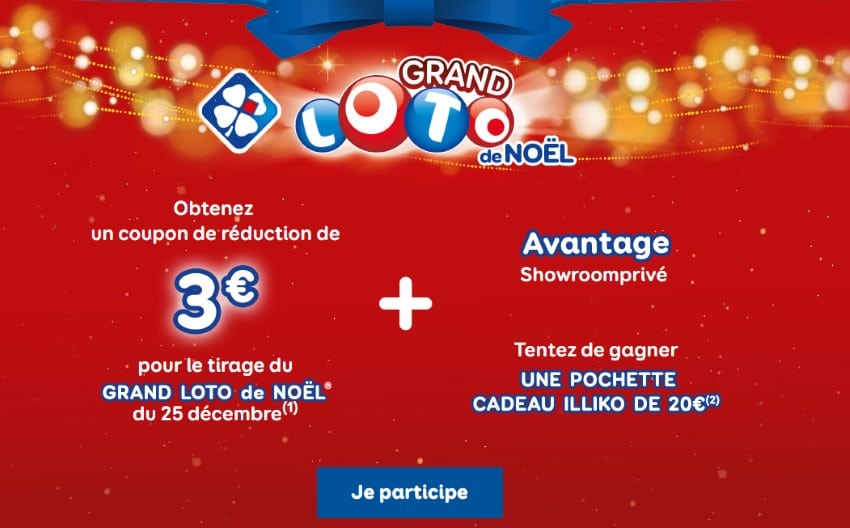 Grille de participation au Grand Loto de Noël à 2 € avec Showroomprive