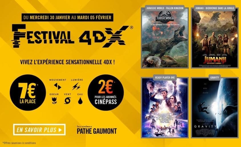 Séances de cinéma à 7 € en 4DX pour le festival Gaumont Pathé