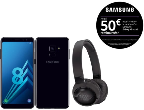 Samsung Galaxy A8 32 Go + casque sans fil à 249 € via ODR sur Rue du Commerce