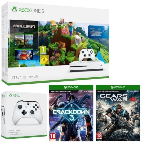 Xbox One S 1 To Minecraft Creator + 2e manette + Crackdown 3 + Gears of War 4 à 269,99 € sur Cdiscount