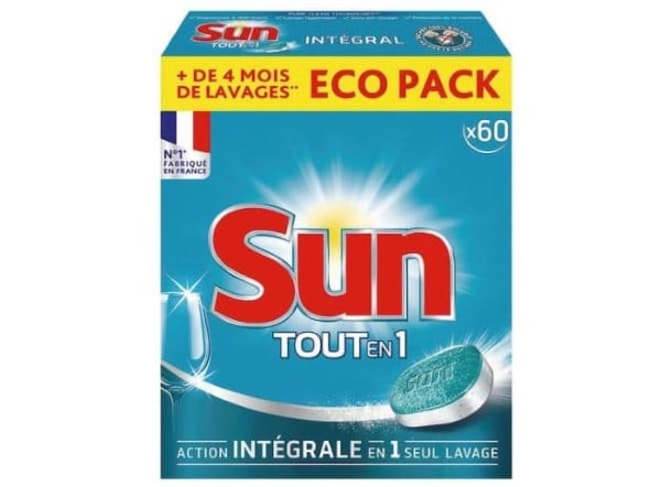 Pack de 60 tablettes lave-vaisselle Sun Tout en 1 à 2,45 € via remise fidélité chez Leclerc