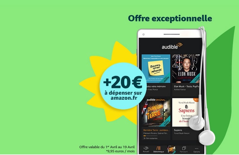 Bon d’achat de 20 € offert pour tout premier abonnement à Amazon Audible