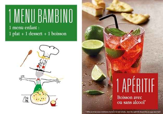 1 300 menus Bambino + 1 apéritif adulte offerts pour test gratuit chez Del Arte avec Sampleo
