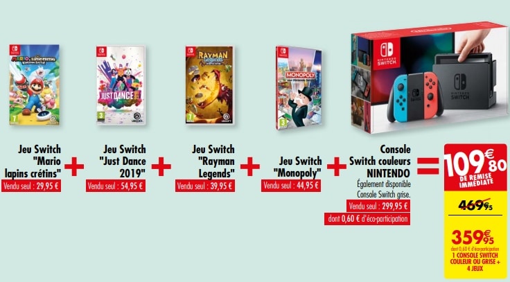 Un pack avec la Nintendo Switch et 4 jeux pour moins de 360 € chez Carrefour