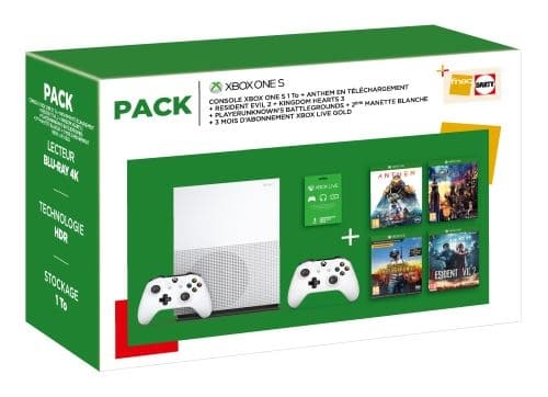 Pack Xbox One S avec une 2e manette, 4 jeux et 3 mois de Live gold à 299,99 € sur la Fnac